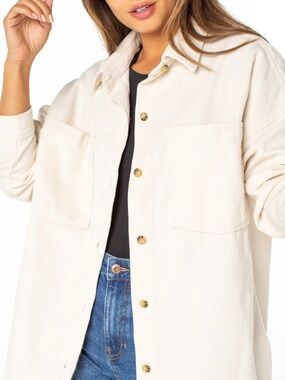 Celebrity Pink Cream Corduroy Button-Front Oversized Shacket